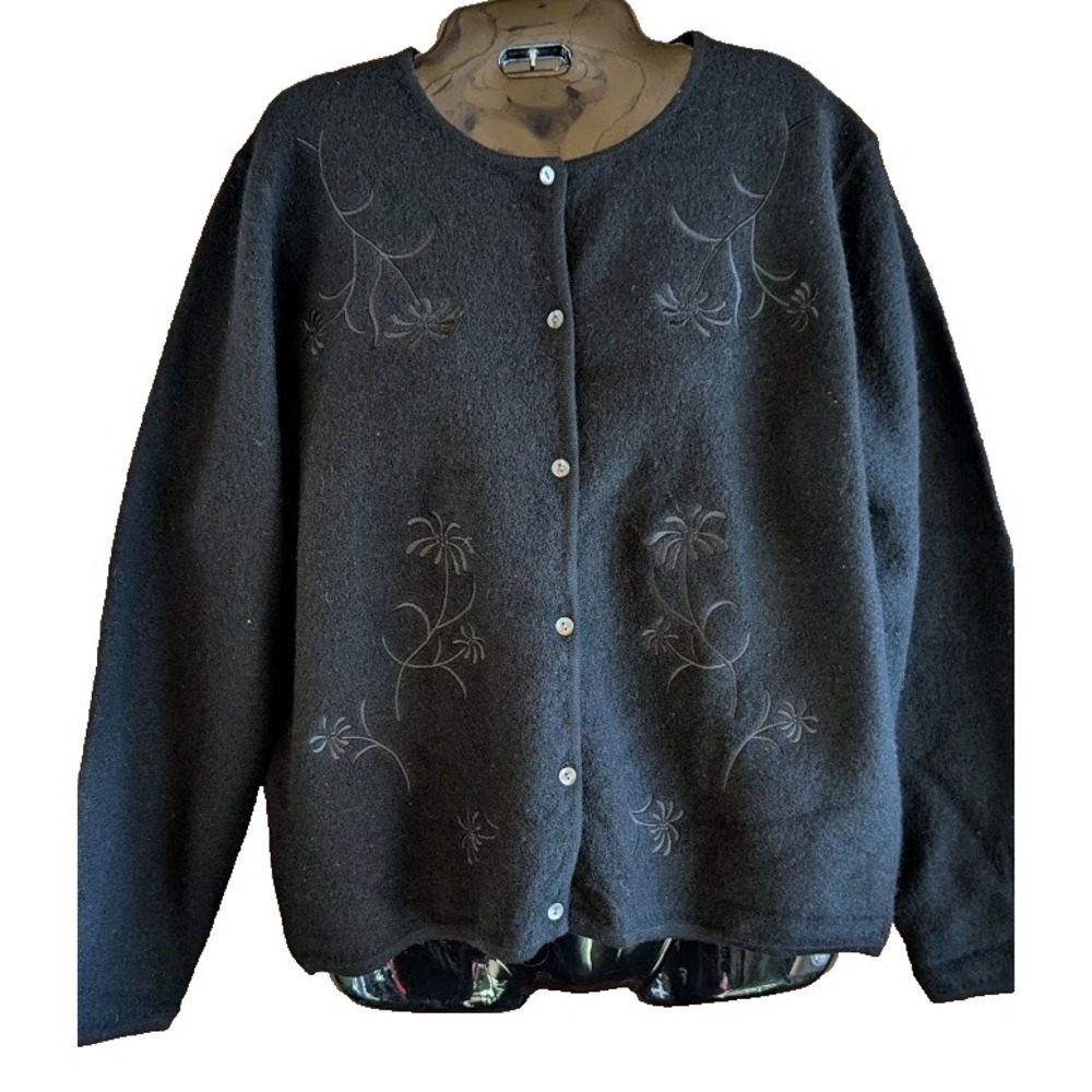 Charter Club Women Sz PM Sweater 100% Wool Floral Cardigan Embroidered Australia